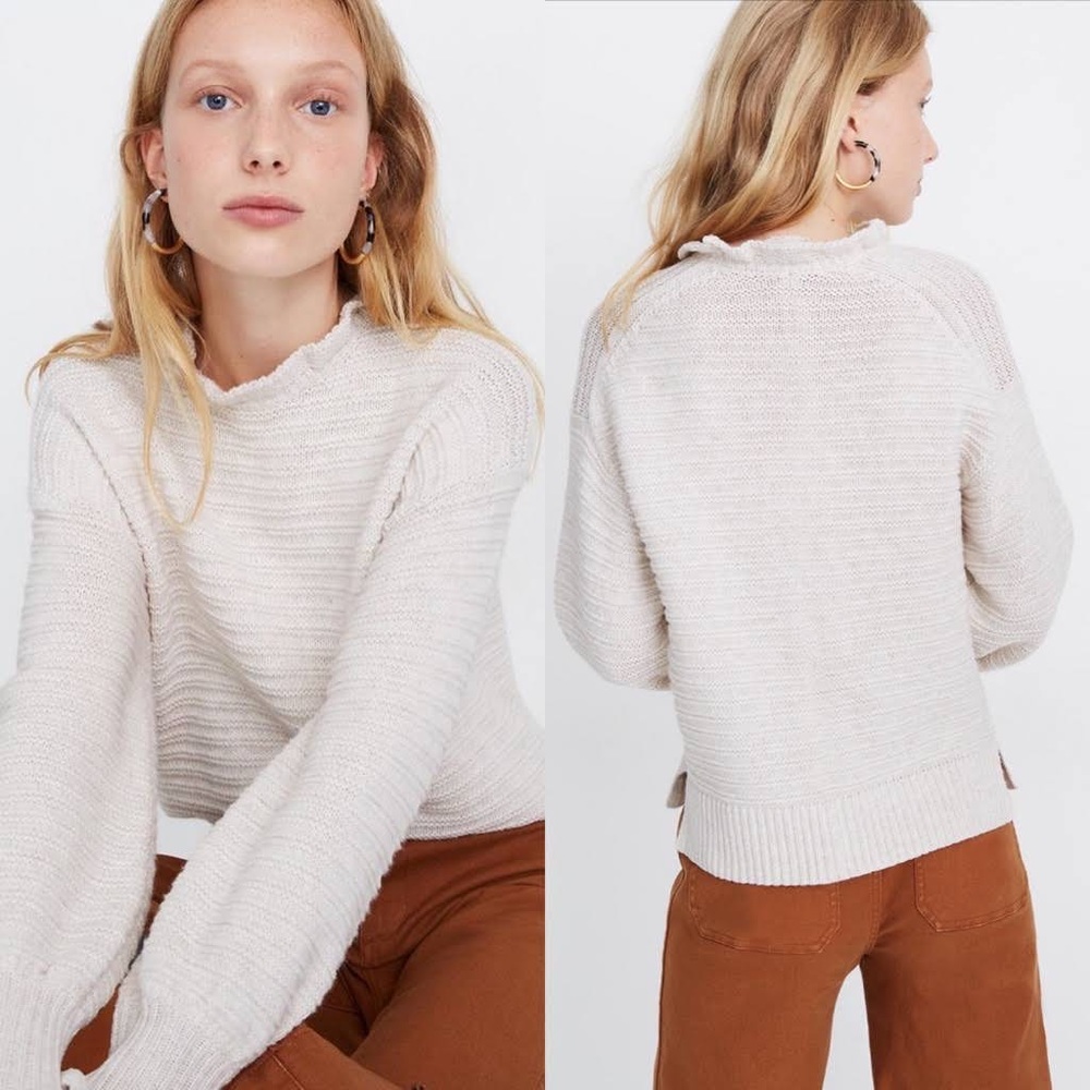 Madewell - Size L - Ruffle-Neck Pullover Sweater with Balloon Sleeves